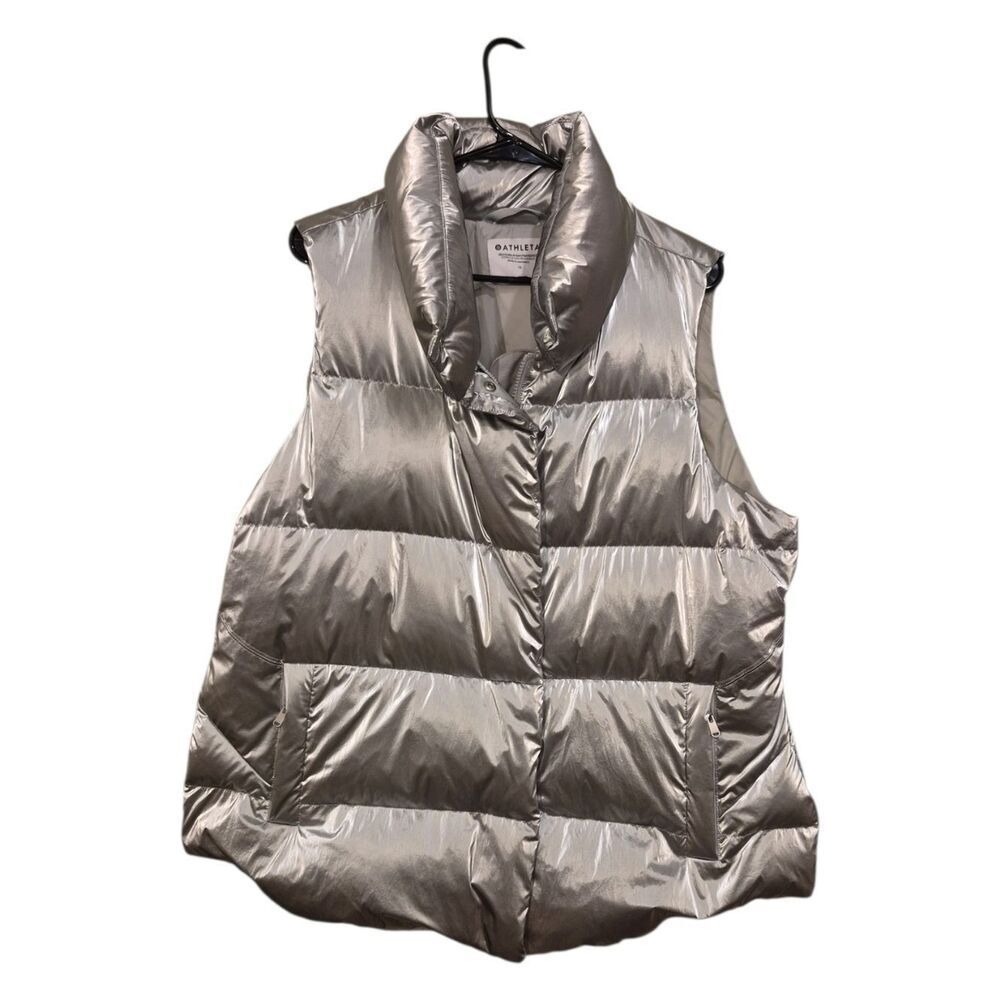 Athleta Downtown Down Fill Puffer Vest Silver Metallic 1x